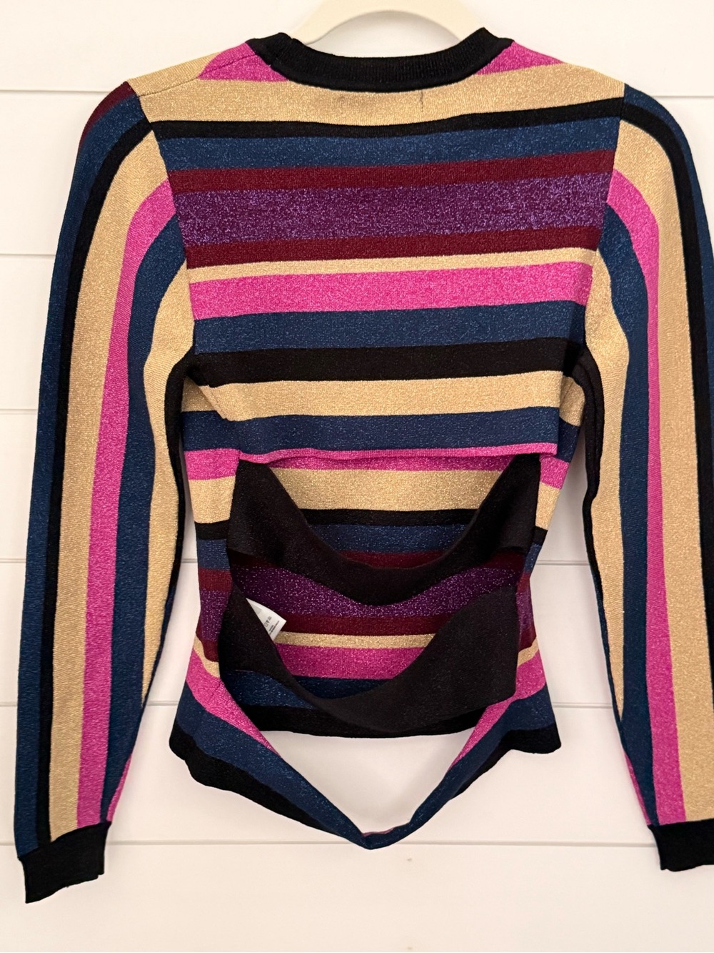 RACHEL Rachel Roy Veda Stripe Strappy Back Sweater Shimmer Retro Size M - Picture 5 of 6